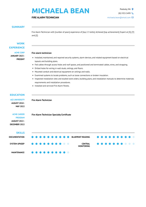 Fire Alarm Technician Resume Sample and Template