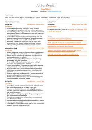 Court Clerk Resume Sample and Template