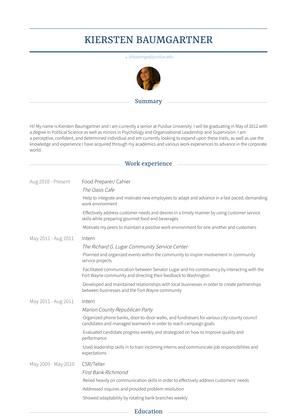 Food Preparer/ Cahier Resume Sample and Template