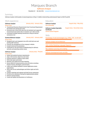 Software Analyst Resume Sample and Template