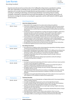 Recruiting Consultant Resume Sample and Template