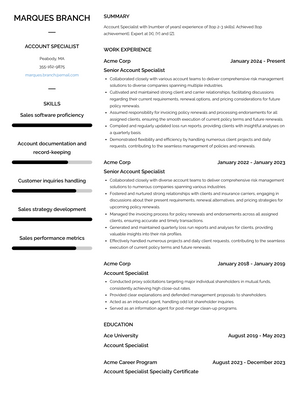 Account Specialist Resume Sample and Template