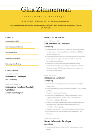 Informatica Developer Resume Sample and Template