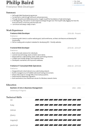 Freelance Web Developer Resume Sample and Template