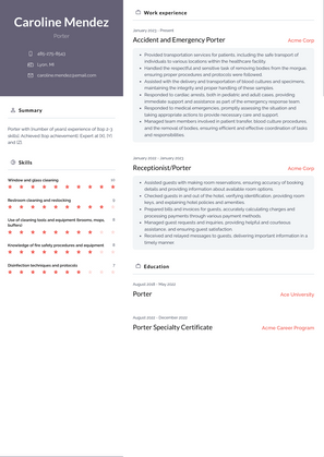 Porter Resume Sample and Template