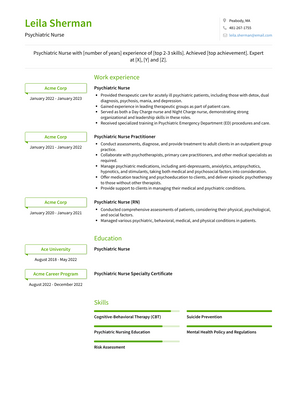 Psychiatric Nurse Resume Sample and Template