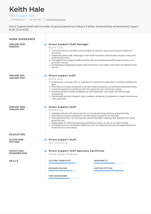 Direct Support Staff Resume Sample and Template