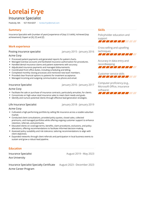 Insurance Specialist Resume Sample and Template