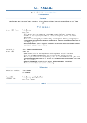Train Operator Resume Sample and Template