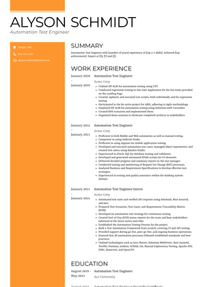 Automation Test Engineer Resume Sample and Template