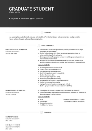 Graduate Student Resume Sample and Template