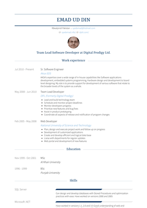 Sr. Software Engineer Resume Sample and Template