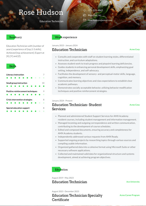 Education Technician Resume Sample and Template