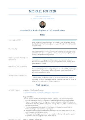 Associate Field Service Engineer Resume Sample and Template