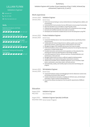 Validation Engineer Resume Sample and Template