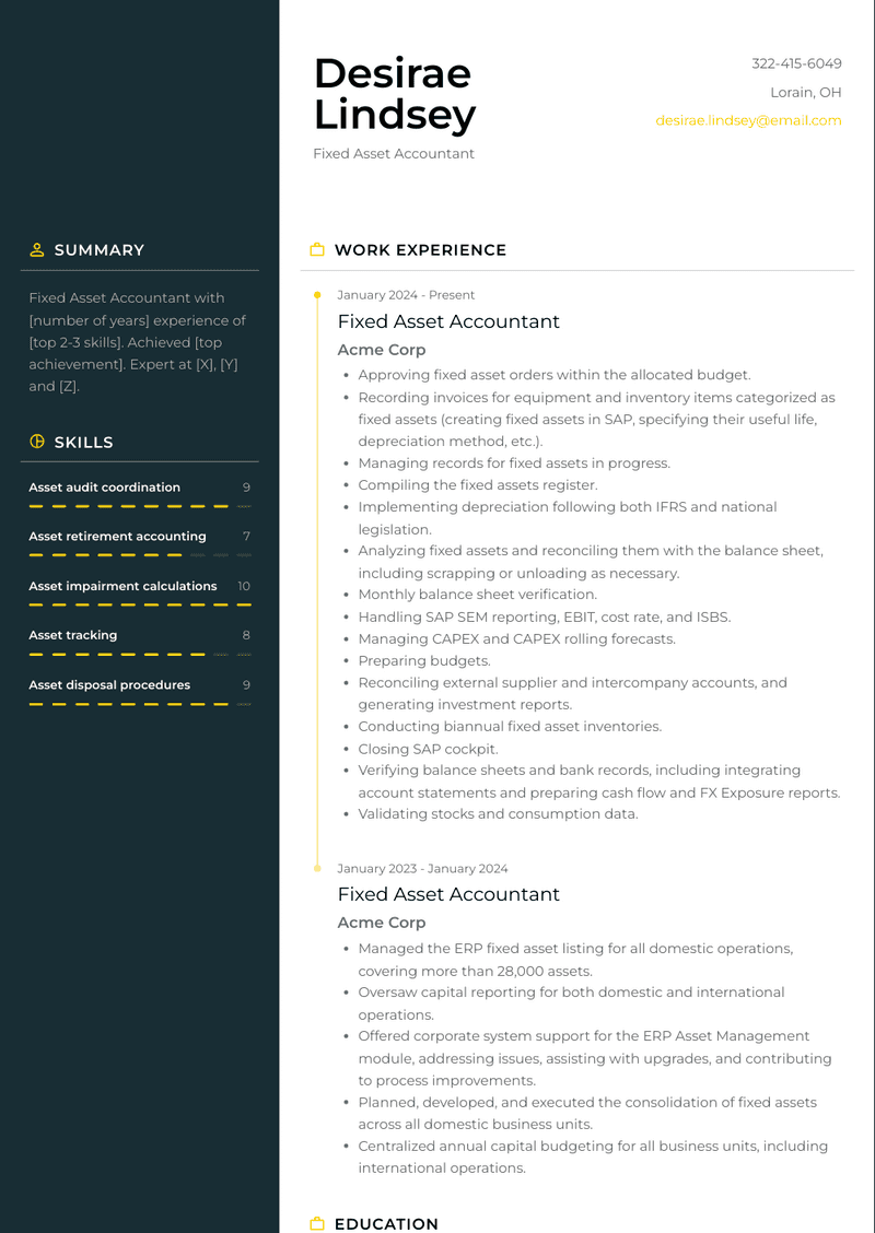 Fixed Asset Accountant Resume Sample and Template