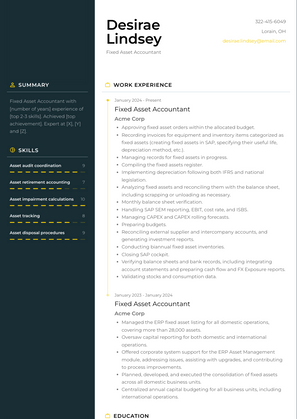 Fixed Asset Accountant Resume Sample and Template