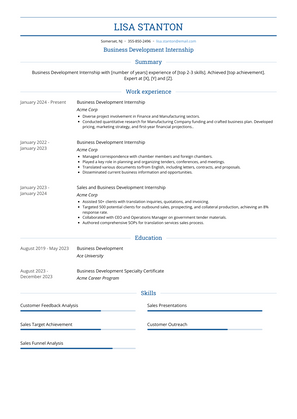 Business Development Internship Resume Sample and Template