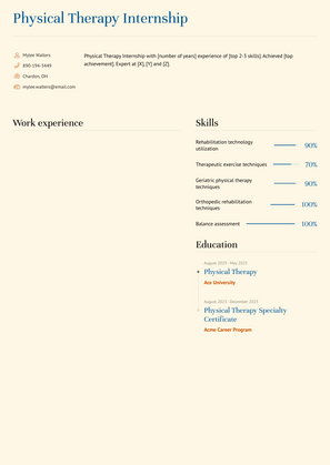 Physical Therapy Internship Resume Sample and Template