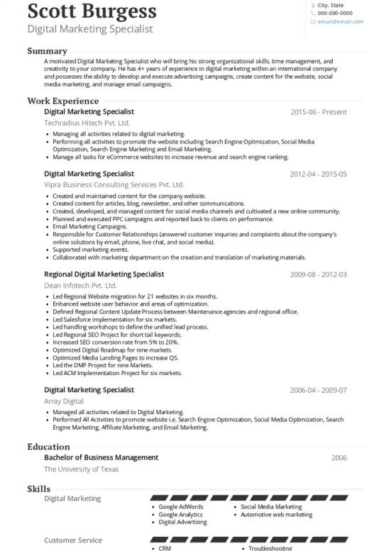 Digital Marketing Resume Objective Examples