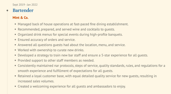 Bartender job description example image