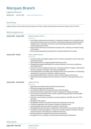 Logistics Director Resume Sample and Template