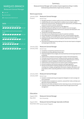 Restaurant General Manager Resume Sample and Template