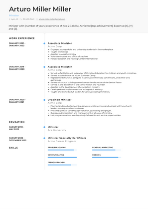 Minister Resume Sample and Template