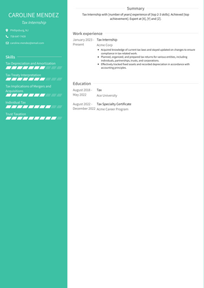 Tax Internship Resume Sample and Template