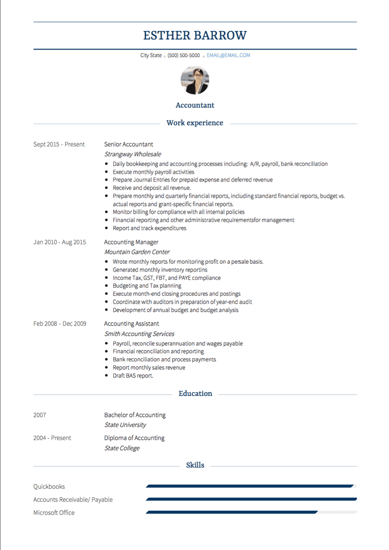 Accountant CV Example and Template