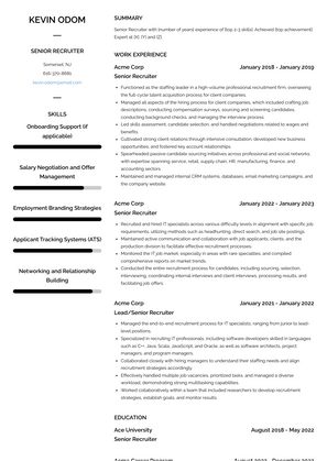 Senior Recruiter Resume Sample and Template