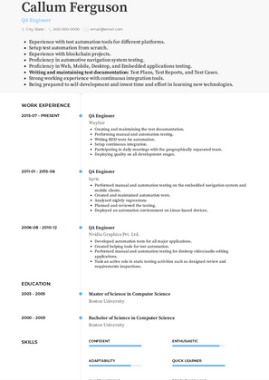 QA Engineer Resume Sample and Template