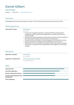 Cash Manager Resume Sample and Template