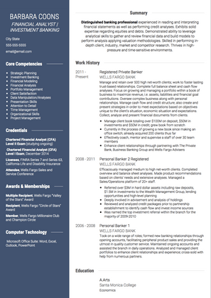 Investment banking CV Example and Template