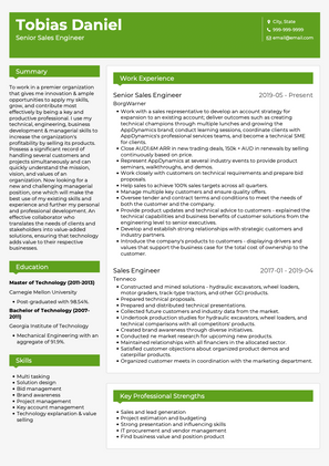Senior Sales Engineer CV Example and Template