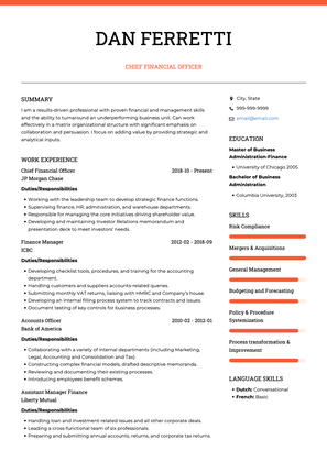 Chief Financial Officer CV Example and Template