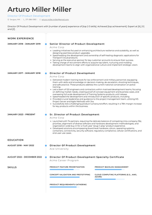 Director Of Product Development Resume Sample and Template