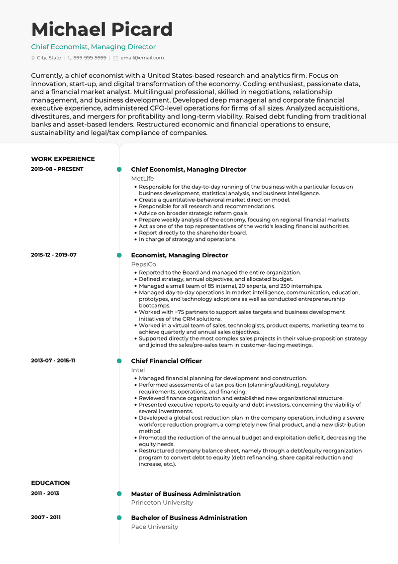 resume for entry level economist