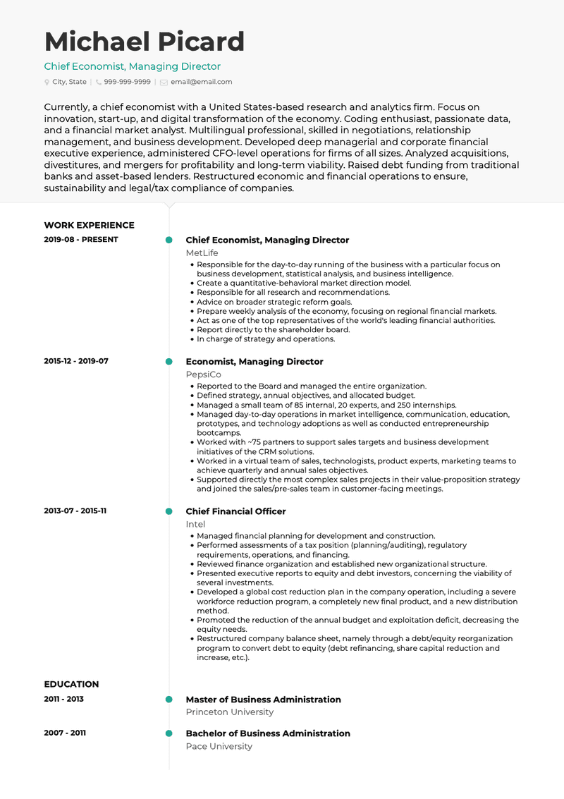 economics phd cv template