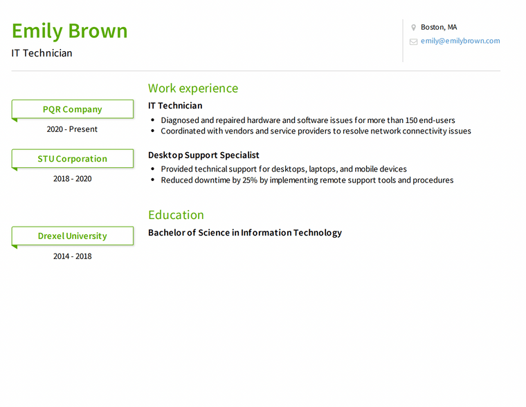 IT Technician Resume Example 1