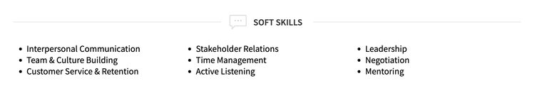 Soft skills section: Bulleted List