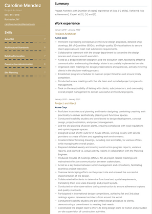 Project Architect Resume Sample and Template