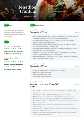 Correction Officer Resume Sample and Template