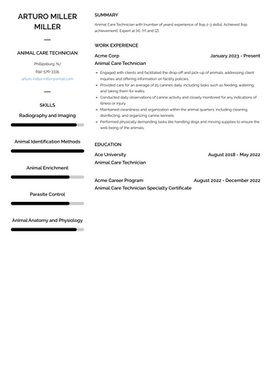 Animal Care Technician Resume Sample and Template