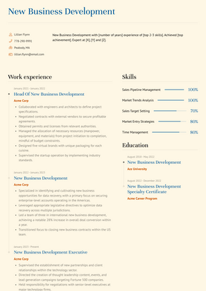 New Business Development Resume Sample and Template