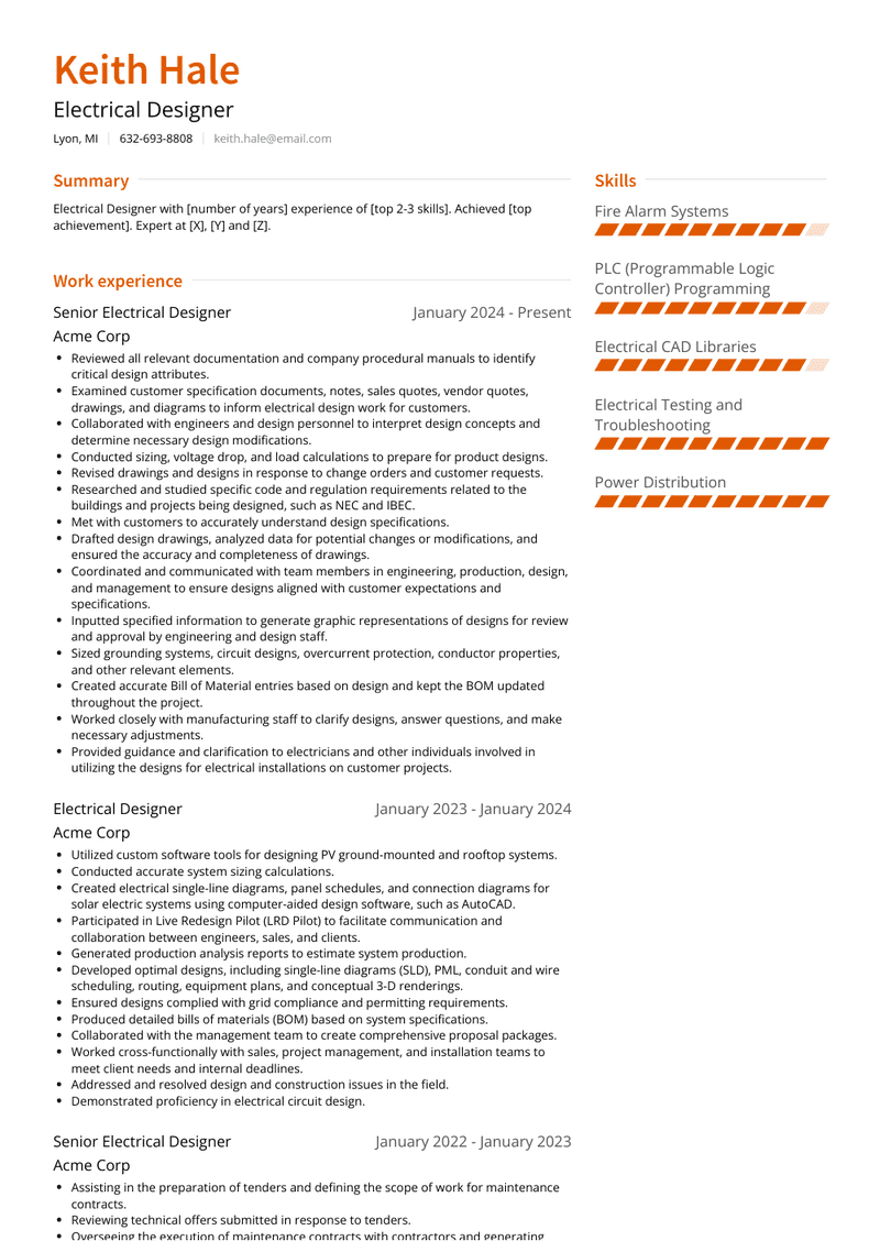 Electrical Designer Resume Sample and Template