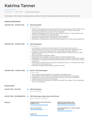 iOS Developer Resume Sample and Template