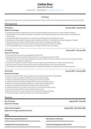 Department Manager Resume Sample and Template