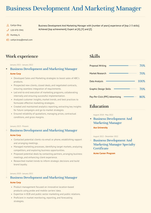 Business Development And Marketing Manager Resume Sample and Template