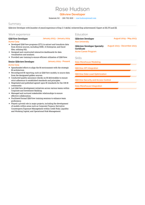 Qlikview Developer Resume Sample and Template